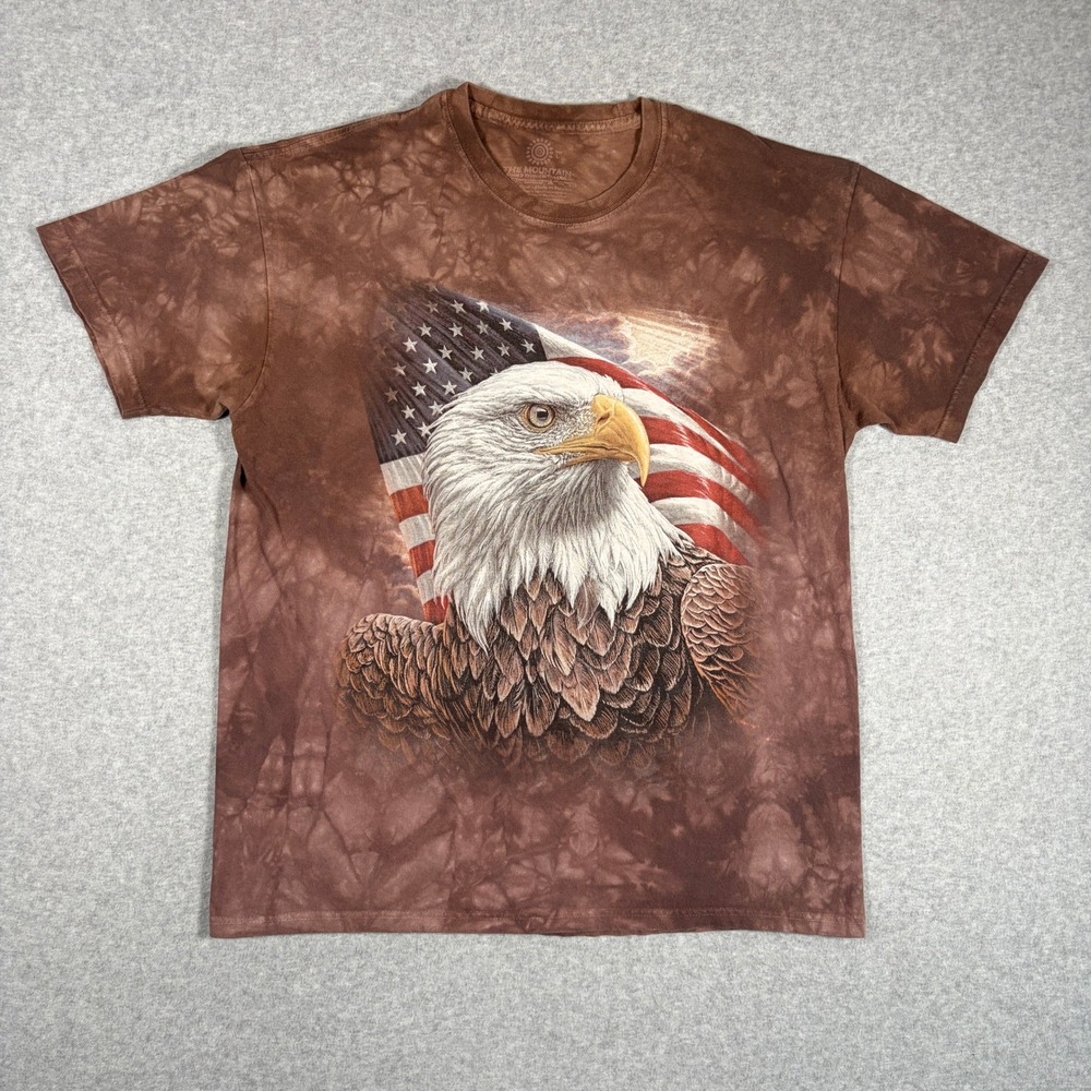 The Mountain T-Shirt Mens Large Brown Eagle American Flag Tie Dye Graphic Tee
